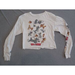 Tom And Jerry Crop Top Women Sz M‎ Long Sleeve Cartoon Animation